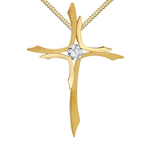 JEVELION Goldkette mit Kreuz GOLDKREUZ für Damen, Herren und Kinder als filigraner Kettenanhänger 585 Gold 14 Karat + Zirkonia Mit Kette 36 cm
