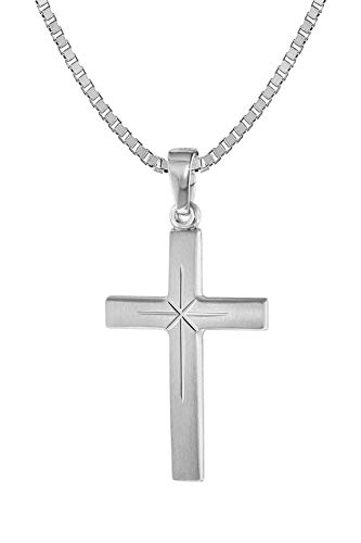 trendor Kreuz-Anhänger 24 mm Weißgold 585 (14 Karat) mit Silberkette 75283-50 50 cm