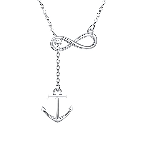 Clearine Halskette Unendlichkeit mit Anker Anhänger 925 Sterling Silber Y Kette Klar silber-Ton für Damen Mädchen