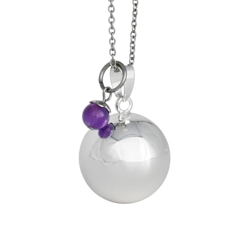 Engelsrufer, violetter Amethyst – 20 mm mit Kette, 100 % versilbert – Perle aus natürlicher violetter Amethyst-Perle, Litotherapie – personalisierbar