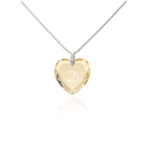 Buchstaben Kette, Kinderkette 925 Sterling Silber mit SWAROVSKI ELEMENTS Herz Anhänger Golden Shadow Herz und individueller Gravur   D  