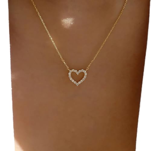TseenYi Kristall Herz Halskette Gold Cz Herz Anhänger Halskette Boho Liebe Herz Halskette Funkelnde Kristall Herz Choker Halskette Kristall Liebe Anhänger Halskette Kette Schmuck Für Frauen Mädchen