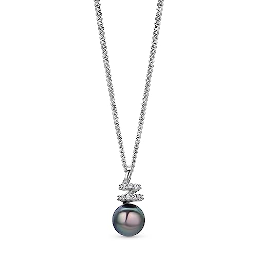 OROVI Schmuck Damen Perlenkette mit Einer schwarzen Süßwasser Zuchtperle umgeben von weißen Zirkonia in Brillantschliff Zeitlose Moderne Perlen Silberkette Halskette aus 925 Sterling Silber, 46 cm