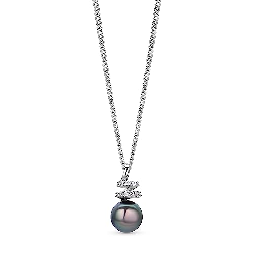 Orovi Schmuck Damen Perlenkette mit einer schwarzen Süßwasser Zuchtperle umgeben von weißen Zirkonia in Brillantschliff Zeitlose moderne Perlen Silberkette Halskette aus 925 Sterling Silber, 46 cm