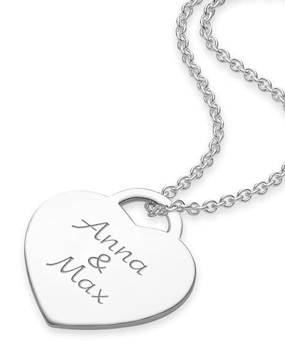 Kette mit Gravur Silber 925 für 2 o. 3 Namenskette Wunsch-Namen Kinder Mütter Freundin Damen Schmuck Name Halskette mit Frauen Liebe personalisierte persönliche individuelle Herz Geschenke