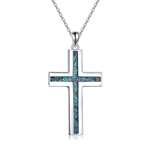 YFN Kreuz Halskette Sterling Silber Türkis Kreuz Anhänger Kette Schmuck Geschenke für Damen Herren