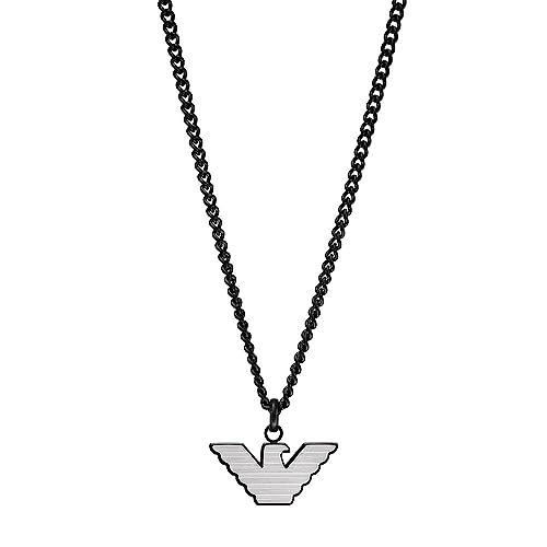 EMPORIO ARMANI Halskette für Männer Silberne und schwarze Edelstahl-Anhänger-Halskette, Länge: 525mm, Breite: 24mm, Höhe: 12mm, EGS2994040