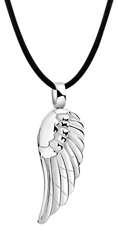 Nenalina Damen Halskette aus Kautschuk schwarz mit Engelsflügel Anhänger, Kautschukkette für Frauen mit Flügel poliert, Damen-Kette mit 925 Sterling Silber Verschluss, Länge 42cm