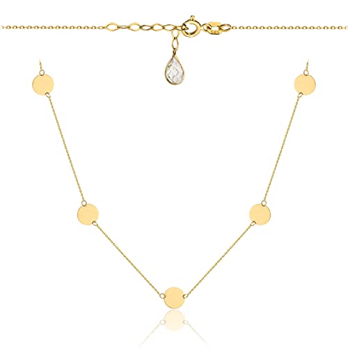 Goldene Damen Halskette 585 14k Gold Gelbgold Kette mit Anhänger Kreis Zirkonia Gravur