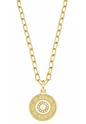 s.Oliver Halskette 925 Sterling Silber Damen Halsschmuck, mit Zirkonia synth., 42+3 cm, Gold, Münze, Kommt in Schmuck Geschenk Box, 2027623
