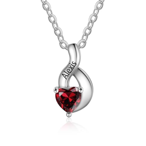 jewelora Kette mit Namen Personalisierte Geburtsstein Halskette Gravierte Kette für Frauen Personalisierte Silber Kette für Frau, Tochter, Mutter, Freundin, Freund (1 Stone)