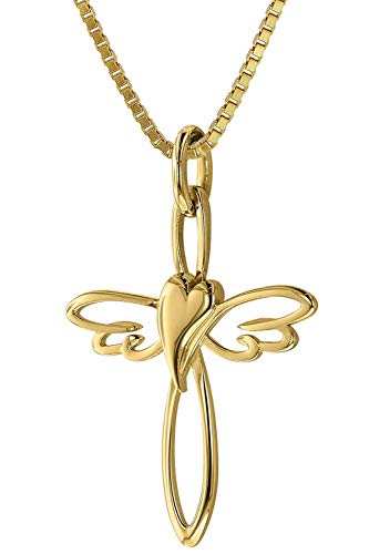 trendor Kreuz-Anhänger 333 Gold mit goldplattierter Silberkette zauberhafter Halsschmuck für Damen, diese Halskette ist eine tolle Geschenkidee, 39573-45 45 cm