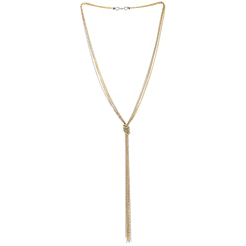 COOLSTEELANDBEYOND Bohe Silber Gold Lariat Halskette Statement Franse Quaste Anhänger mit Wulst Kette und Strass, Lange Kette Y-Form