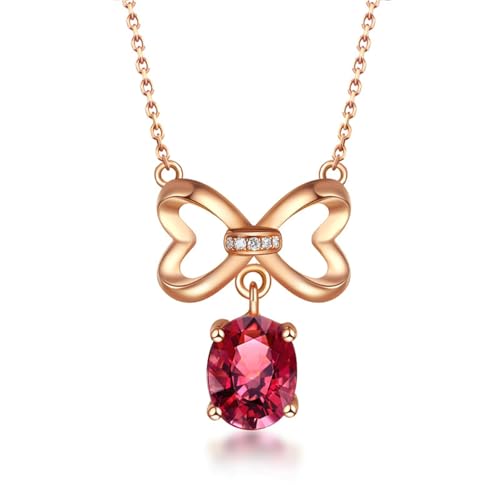 Bishilin Halskette Damen Rotgold 585, Kette 45CM Rosegold mit Anhänger Herz Knoten mit Rot Turmalin 1ct Halskette Personalisiert für Frauen