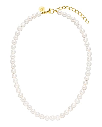 Purelei® White Pearl Kette (Gold) – Wasserfeste Halskette aus langlebigem Edelstahl – Necklace mit Seashell Pearls – Modeschmuck für deinen individuellen Look – Perlenkette Damen