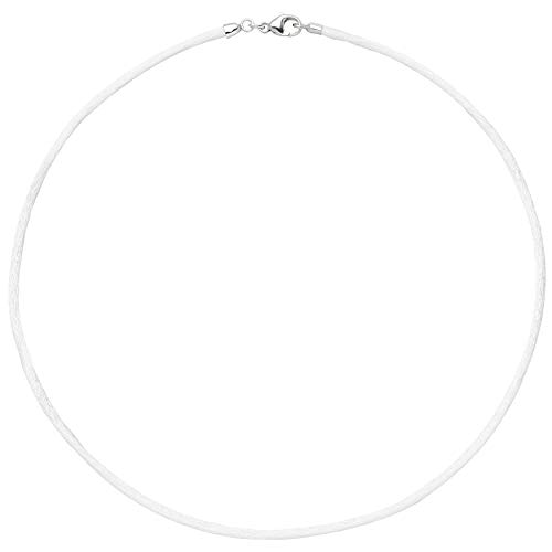 Jobo Damen Collier Halskette Seide weiss 42 cm, Verschluss 925 Silber Kette