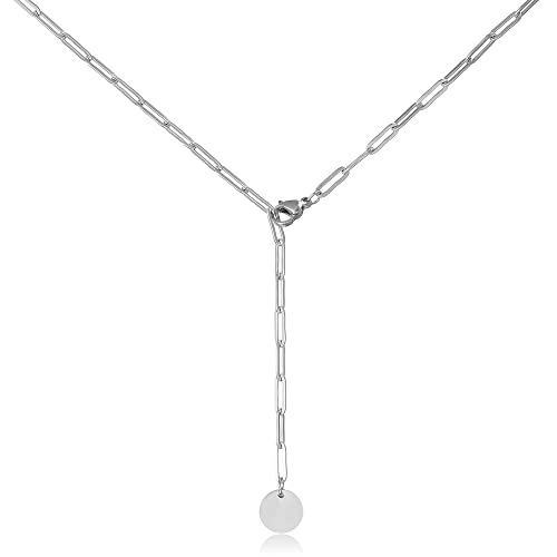 AFSTALR Halskette Y Kette Silber Damen Verstellbar Filigrane Kette Frauen Ankerkette mit Coin Anhänger