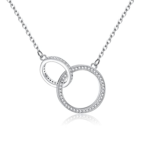 EVER FAITH 2 Kreis Halskette für Damen Mädchen 925 Sterling Silber Cubic Zirconia Doppelringe Freundschaft Choker Kette