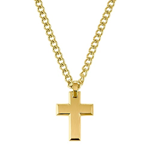 s.Oliver Halskette Edelstahl Herren Halsschmuck, 50 cm, Gold, Kreuz, Kommt in Schmuck Geschenk Box, 2036868