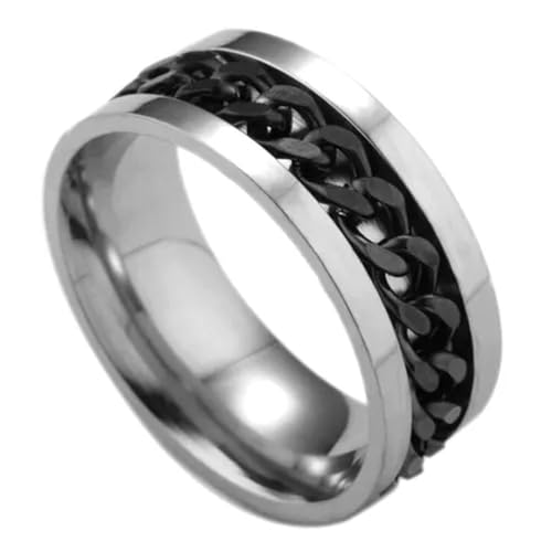 Herren Titan Stahl Kette Drehring Zarter runder Statement Ring A /-Schwarz-6