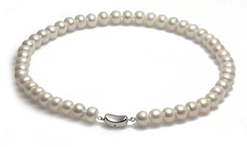 Schmuckwilli echte Perlen Süßwasser Zuchtperlen Perlenkette Collier Halskette weiß mit 925 sterling Silber Verschluß 45cm 9-10mm dsk3005-45