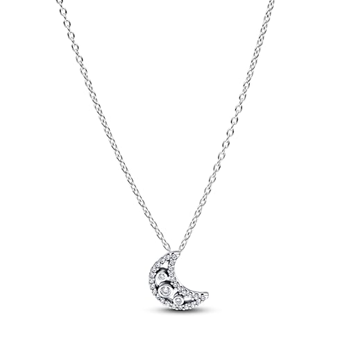 PANDORA Timeless Mondsichel Anhänger-Halskette aus Sterling Silber mit Zirkonia, Größe: 50cm, 394259C01-50
