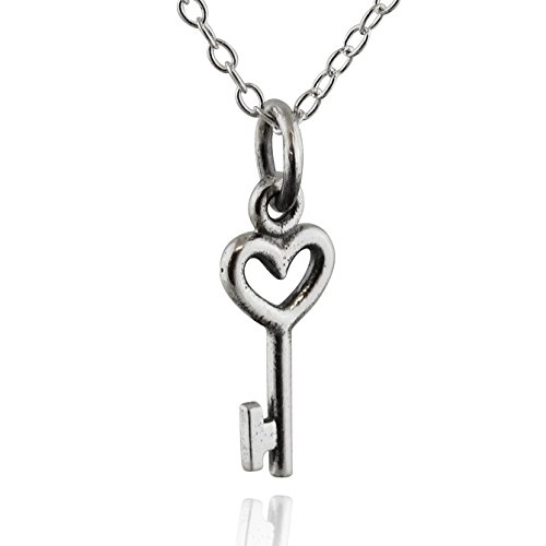 Sterling Silber Tiny Herz Skelett Schlüssel Charm Halskette, 45,7 cm Kette