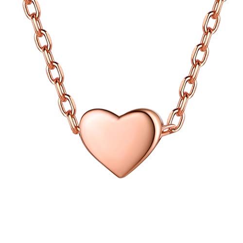 Damen Silberkette mit Mini Klein Herzanhänger Rosegold Herz Kette Frauen Halskette 45cm+5cm Geschenk für Geburtstag Beste Freundin