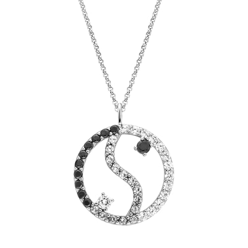 Engelsrufer Kette Herz Yin Yang Silber Schwarz für Damen aus 925er Sterlingsilber - Zirkonia - Karabinerverschluss - Länge: 40+4cm
