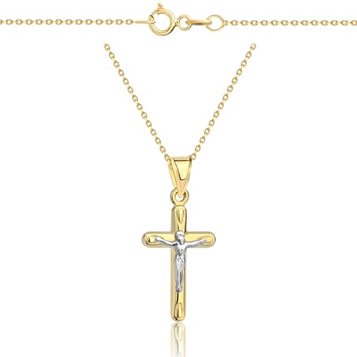 Lumari Gold Goldene Damen Halskette 333 8k Gold Gelbgold Weißgold Kette mit Anhänger Kreuz Gravur