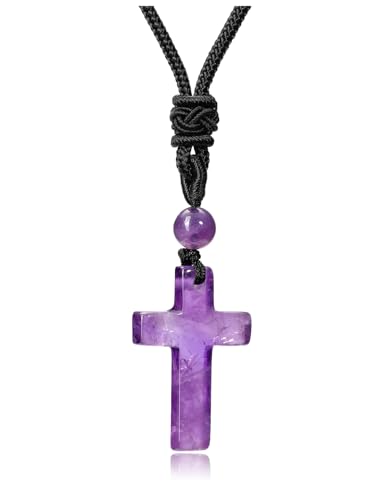 CrystalTears Kreuz Kette Amethyst Kreuzanhänger mit verstellbare Halskette Damen Herren Amulett Schmuck spirituelle Geschenk