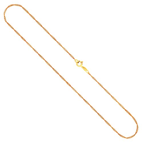 EDELIND Goldkette Damen Echt Gold 1.4 mm, Singapurkette 585 aus Gelbgold, Kette Gold mit Stempel, Halskette mit Federring, Länge 85 cm, Gewicht ca. 3.2 g, Made in Germany