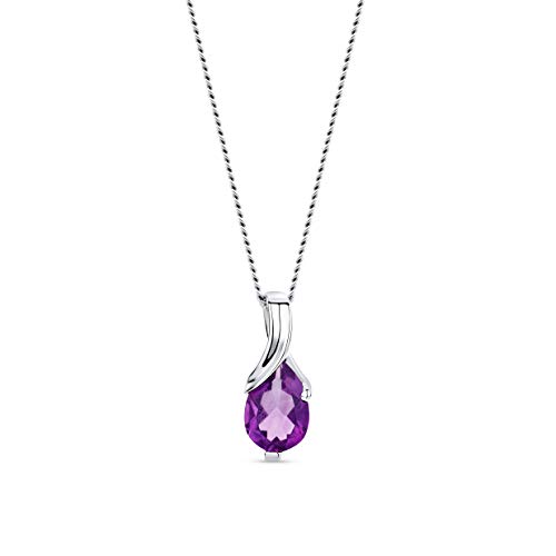 OROVI – Kette Damen aus 14 Karat (585) Weißgold mit ovalem Amethyst im Tropfenschliff (0.57 ct) – Filigrane Edelstein Halskette Damen mit Anhänger – Goldkette Allergenfrei & handgemacht (45 cm)