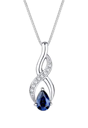 Elli Halskette Silber 925 Unendlichkeitszeichen Anhänger Kette Damen Zirkonia Kristall Saphir Schmuck Geschenke für Frauen Mädchen Mama Freundin, Infinity Silberkette Länge 45 cm
