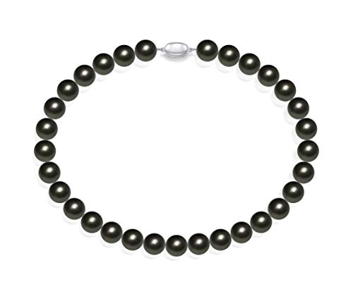 Schmuckwilli Perlenkette für Damen - 45cm Länge mit 14mm großen grauen runden Mallorca Perlen - Elegante Kette mit Muschelkernperlen für jeden Anlass