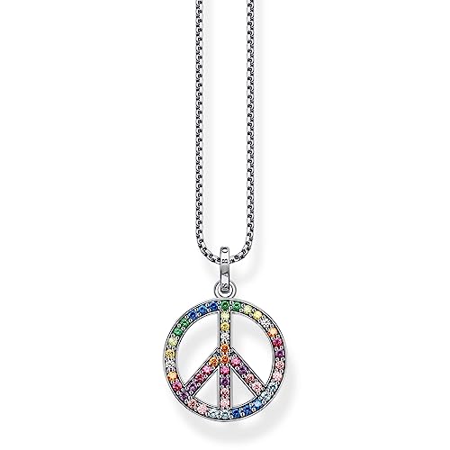 Thomas Sabo Damen Kette mit Anhänger Peace-Zeichen mit bunten Steinen Silber geschwärzt, aus 925er Sterlingsilber mit Schmucksteinen in Regenbogenfarben, Länge 55cm, KE2170-318-7-L55V