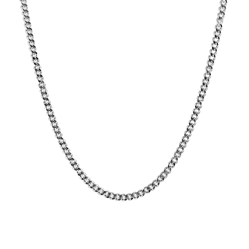 JVillion Cuban Link Halskette, Silber, Herren, 4mm Kubanische Silberkette, Männer Streetwear, Modeschmuck, 50-60cm, Edelstahl, Wasserfest, Nicht Abfärbend (60)