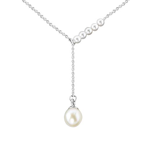 Nagel Jewellery Anhänger Perle mit Kette | raffinierte Größenverstellung | Süßwasserperle an Silberkette 40 + 5 cm | 925 Sterling Silber