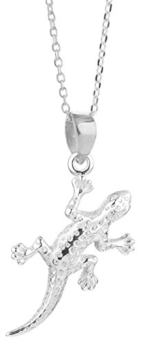 Nenalina Damen Halskette mit Gecko (21 mm), Kette für Frauen und Mädchen mit Anhänger, Damen-Silberkette mit Gecko Tier Motiv, Damenkette 45 cm mit Karabiner 925 Sterling Silber