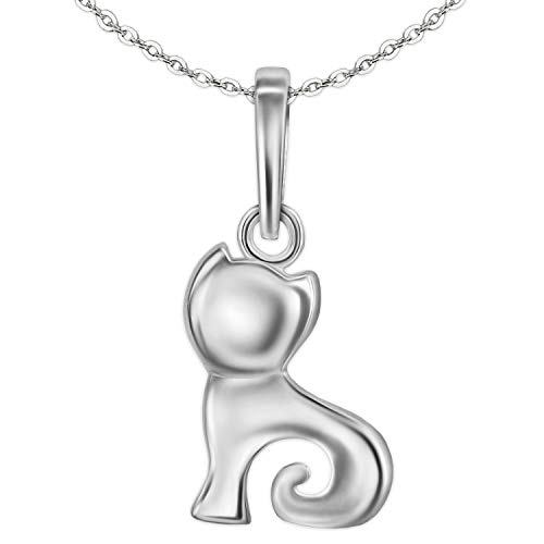 Clever Schmuck Set Silberner sehr kleiner Damen Anhänger Mini Katze 10 mm sitzend schlicht stilisiert mit Kringel & feiner Kette Anker 42 cm SILBER 925