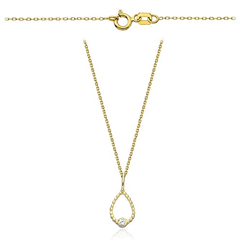 Goldene Damen Halskette 585 14k Gold Gelbgold Kette mit Anhänger Träne Zirkonia