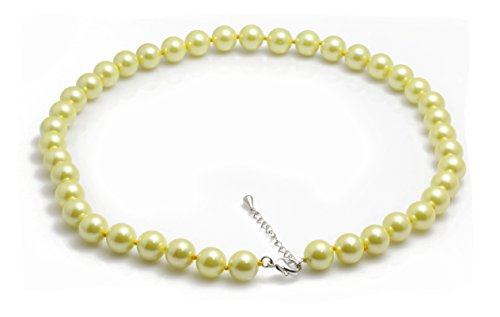 Schmuckwilli Perlenkette für Damen - 45cm Länge mit 10mm großen golden runden Mallorca Perlen - Elegante Kette mit Muschelkernperlen für jeden Anlass