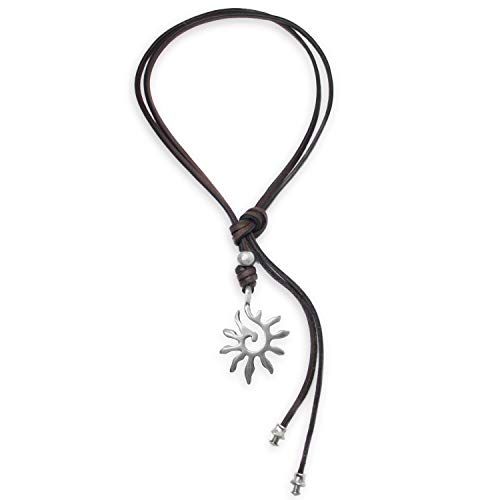 Beau Soleil Jewelry Lederkette Halskette Lederband-Kette mit Anhänger Sonnen Symbol Lederschmuck Braun (Braun)