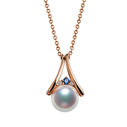 Beydodo 18 Karat Rotgold Kette Anhänger Triangel mit 8MM Akoya Perle Rosegold Halskette Damen Saphir Echt Charms