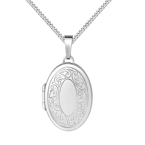 JEVELION Silberkette Medaillon Silber 925 für 2 Bilder Foto Amulett Anhänger zum Öffnen für Damen + Schmuck-Etui und Halskette Mit Halskette - Kettenlänge 50 cm.