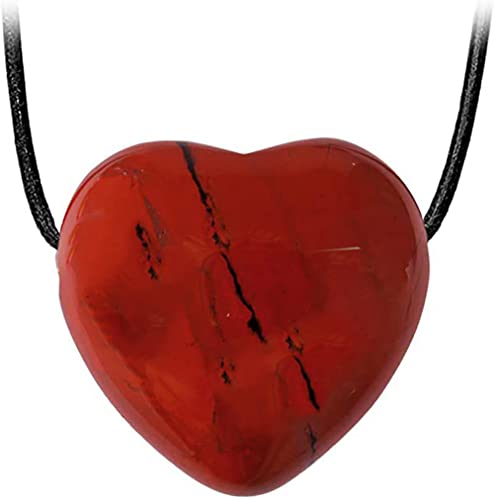 Kaltner Präsente Geschenkidee - Lederkette für Damen und Herren mit Herz Anhänger aus dem Edelstein Jaspis Rot (Ø 20 mm)