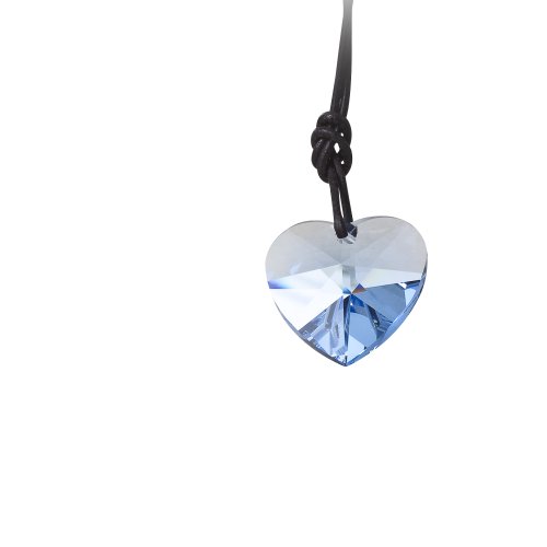 Kristallwerk, Damen Lederkette mit 28mm Swarovski Elements Herz Pendant in der Farbe Crystal Light Sapphire