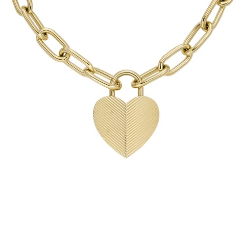 FOSSIL Damenkette Harlow Linear Texture Anhänger Heart Edelstahl goldfarben, JF04656710