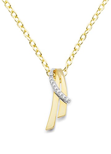 Miore Damen-Halskette 9 Karat (375) Gelb-/Weißgold Anhänger mit Brillanten 45cm Kette MIN906N