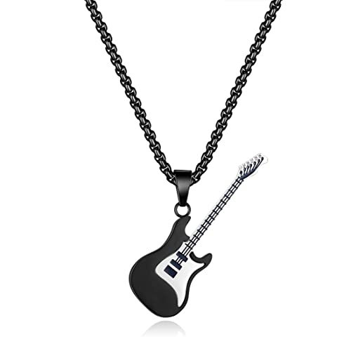 ARHZ Edelstahl Halskette für Herren mit Anhänger [Gitarre] - Mit Schmuckschachtel - Geschenkidee für Männer. (A)